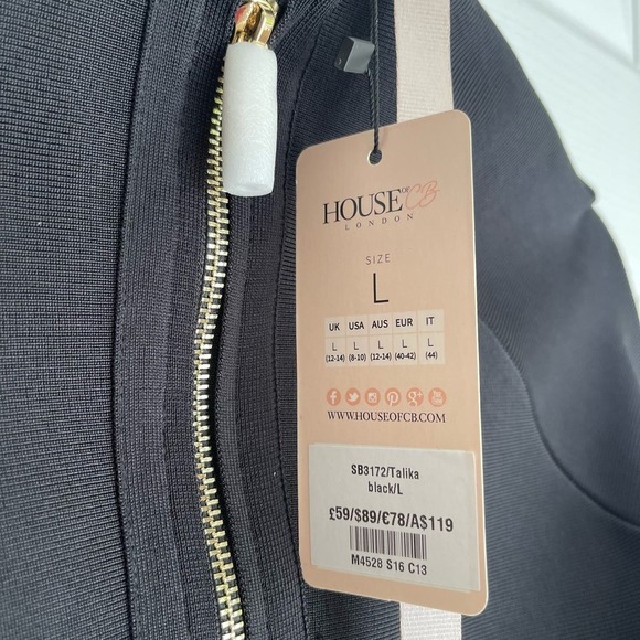 House of CB Talika Bandage Crop Top L Black Cutout Waistband Stretch Size L NWT - Picture 6 of 8